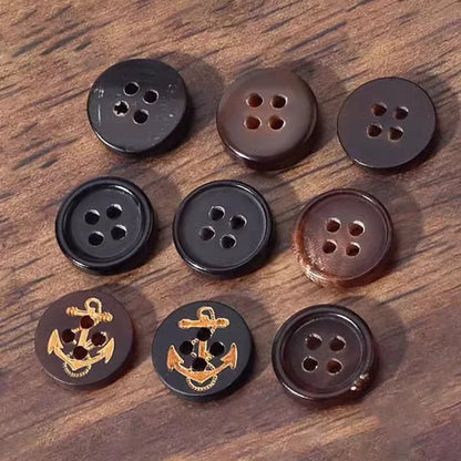 3326★  High-grade natural real horn buttons men's and women's retro cotton and linen polo shirt shirt buttons black coffee small buttons