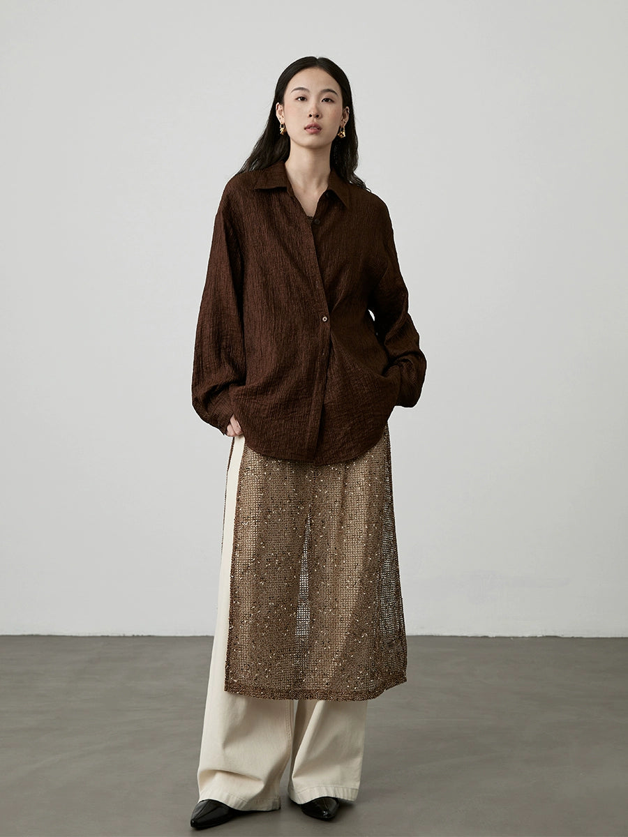 [Stack good things] CAREMIND caramel hollow stacked vest blouse split sleeveless dress