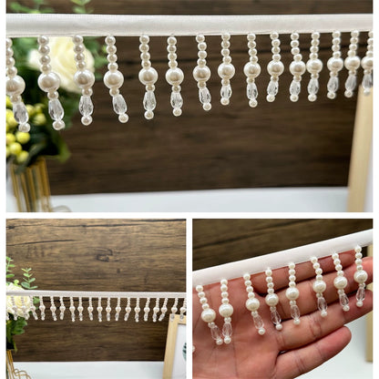 3692 borla colgante de perlas con cuentas, accesorios de encaje para lámpara de escritorio, encaje decorativo para ropa, cortina, encaje decorativo