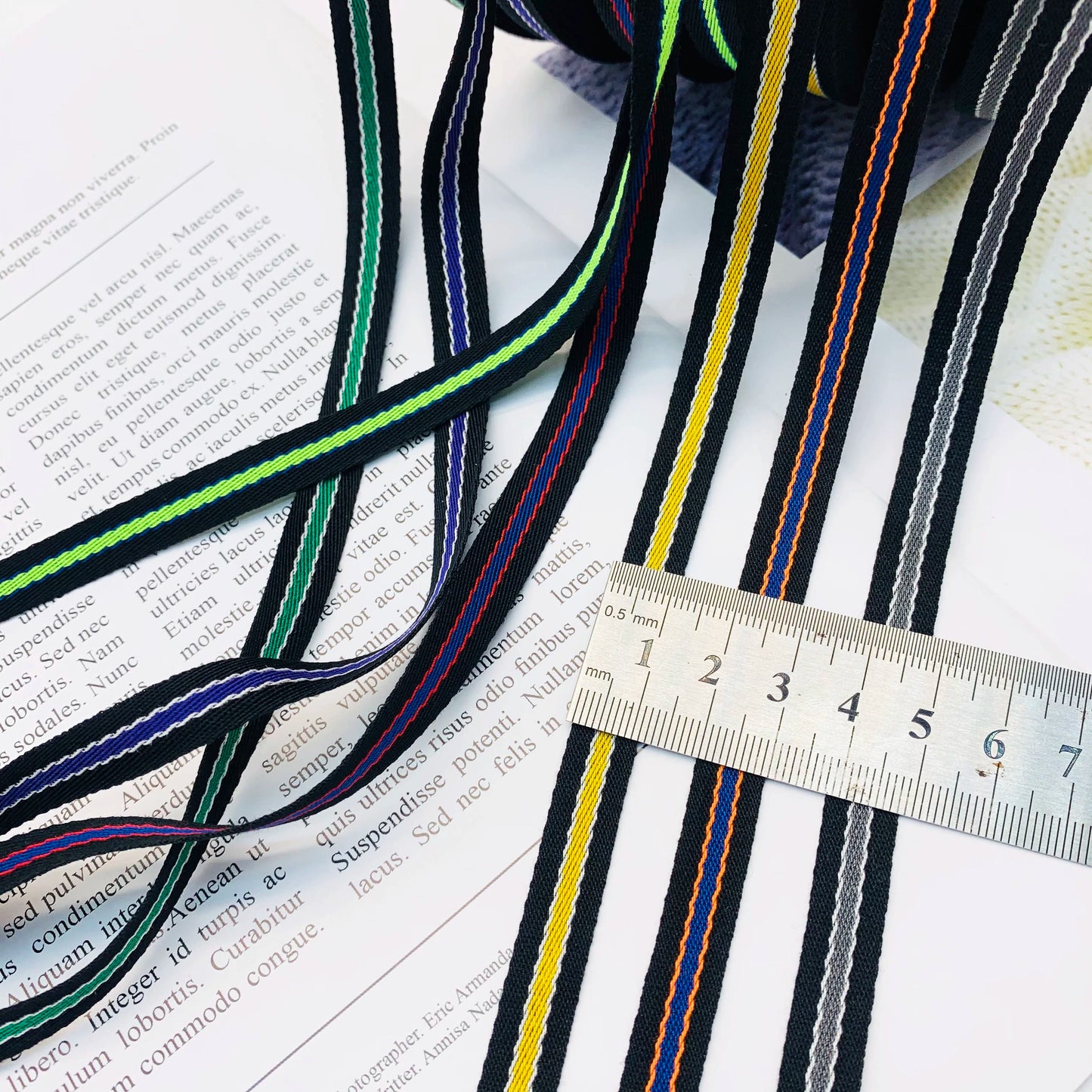Cinta de ribete de 1 cm con rayas de colores intercolor, tira de presión para bordes de ropa, cinta de jacquard, accesorios para ropa, 3864
