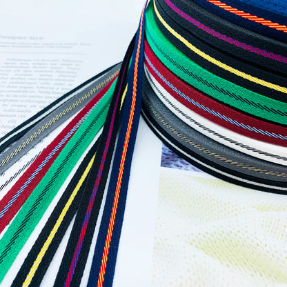 3863 Tira de cinta de sarga intercoloreada de 1 cm con ribete en el borde lateral, tira de presión, cinta jacquard, accesorios de ropa para textiles del hogar
