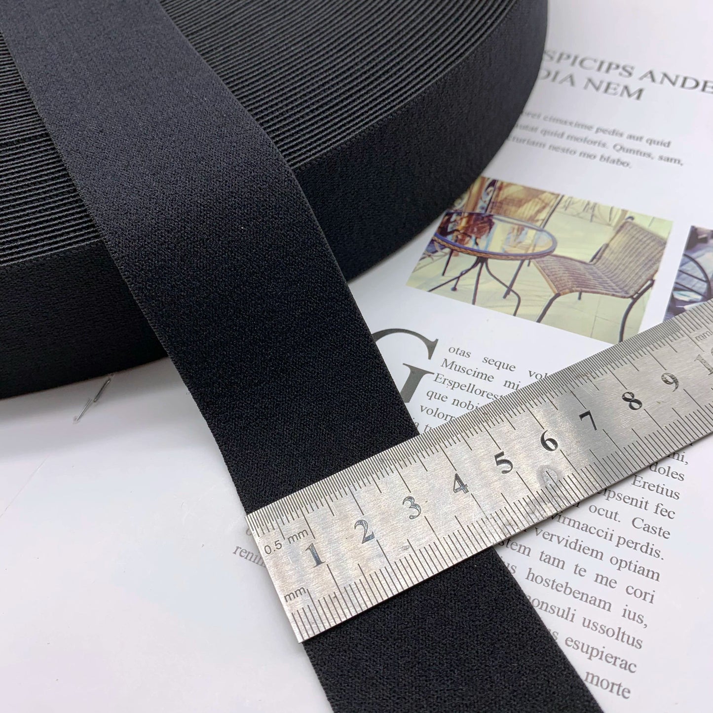 3869 1-3,8 cm banda elástica de nailon puro engrosada de gamuza negra, accesorios de alta elasticidad, cinturilla deportiva de yoga, cuerda de goma