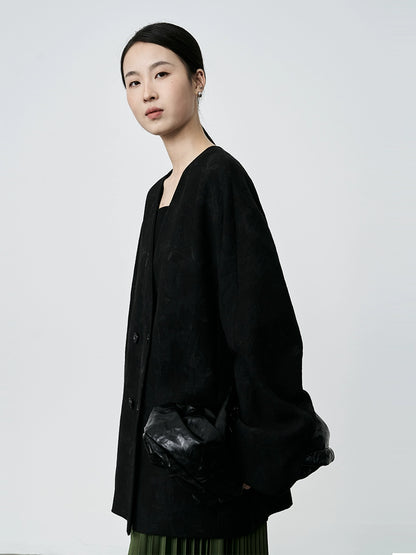 CAREMIND, elegante traje negro sin cuello, diseño chino, estampado oscuro, jacquard, exquisito abrigo para mujer 