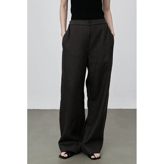Pantalones de lino de estilo minimalista con dinero antiguo de CAREMIND para uso diario en otoño, pantalones anchos de pierna y cintura alta, pantalones casuales sueltos 