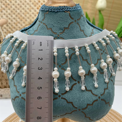 3698 Nuevo, encaje con flecos de perlas hecho a mano, para ropa, textiles para el hogar, cortina DIY, lámpara de escritorio, encaje decorativo