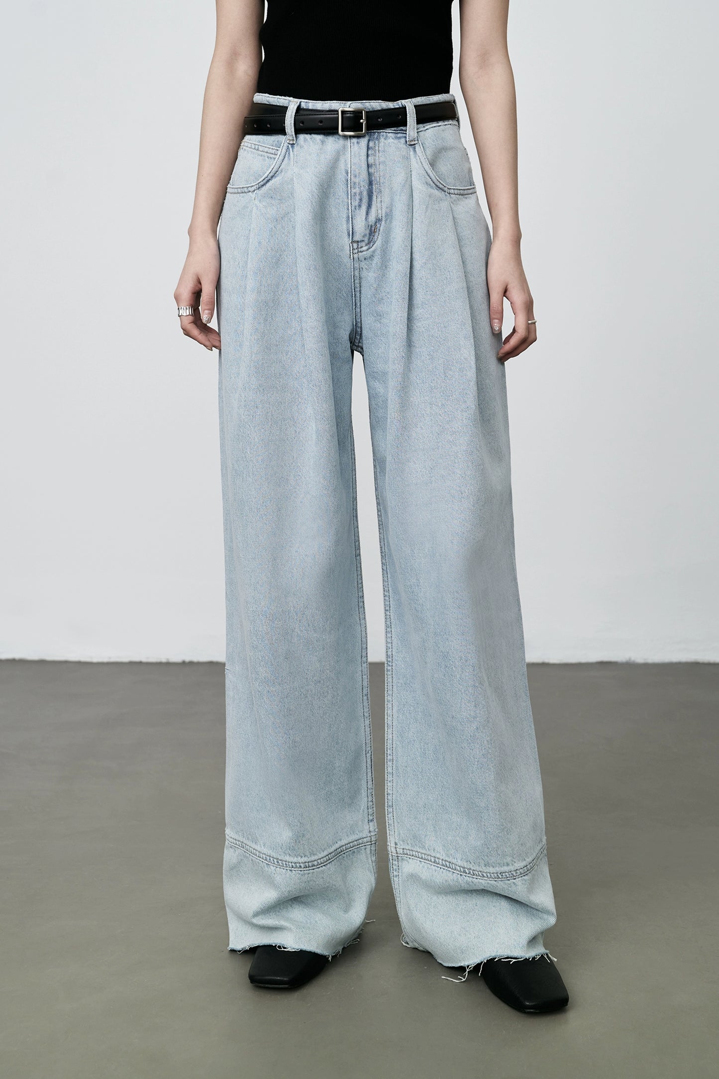 Pantalones vaqueros retro lavados de pierna ancha CAREMIND 2024 Pantalones ajustados de cintura alta y rectos para mujer 