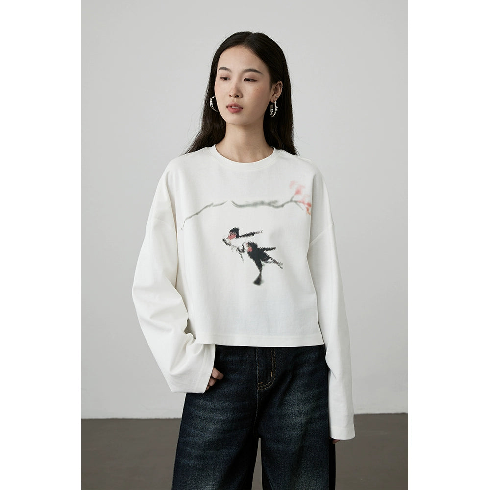 [Swallow Return] CAREMIND Original Creative Long Sleeve Top Small Loose Short T-Shirt Women