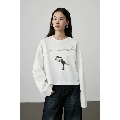 [Swallow Return] CAREMIND Original Creative Long Sleeve Top Small Loose Short T-Shirt Women
