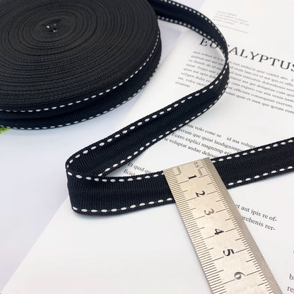 3862 Punto 0,7 cm-4 cm, cinta jacquard negra, cinta de punto de salto blanca, ribete en el borde del pantalón, tira lateral, accesorios de ropa