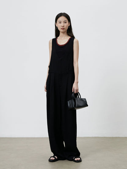 [Fácil de salir a la calle] CAREMINDU - Chaleco de dos piezas con cuello falso a juego de colores, diseño versátil de ropa apilada, camiseta sin mangas para mujer 