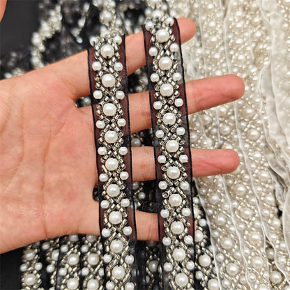 3720 Accesorios de ropa con cuentas de perlas para la industria pesada, encaje de cuentas de malla, accesorios decorativos hechos a mano para cuellos de ropa DIY