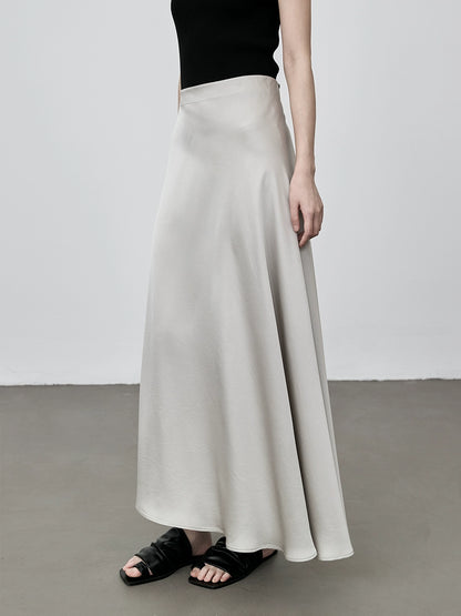 Falda de cola de pez de ácido acético de color sólido CAREMIND, falda de satén suave y sedosa, falda fina de una palabra, falda mediana y larga 