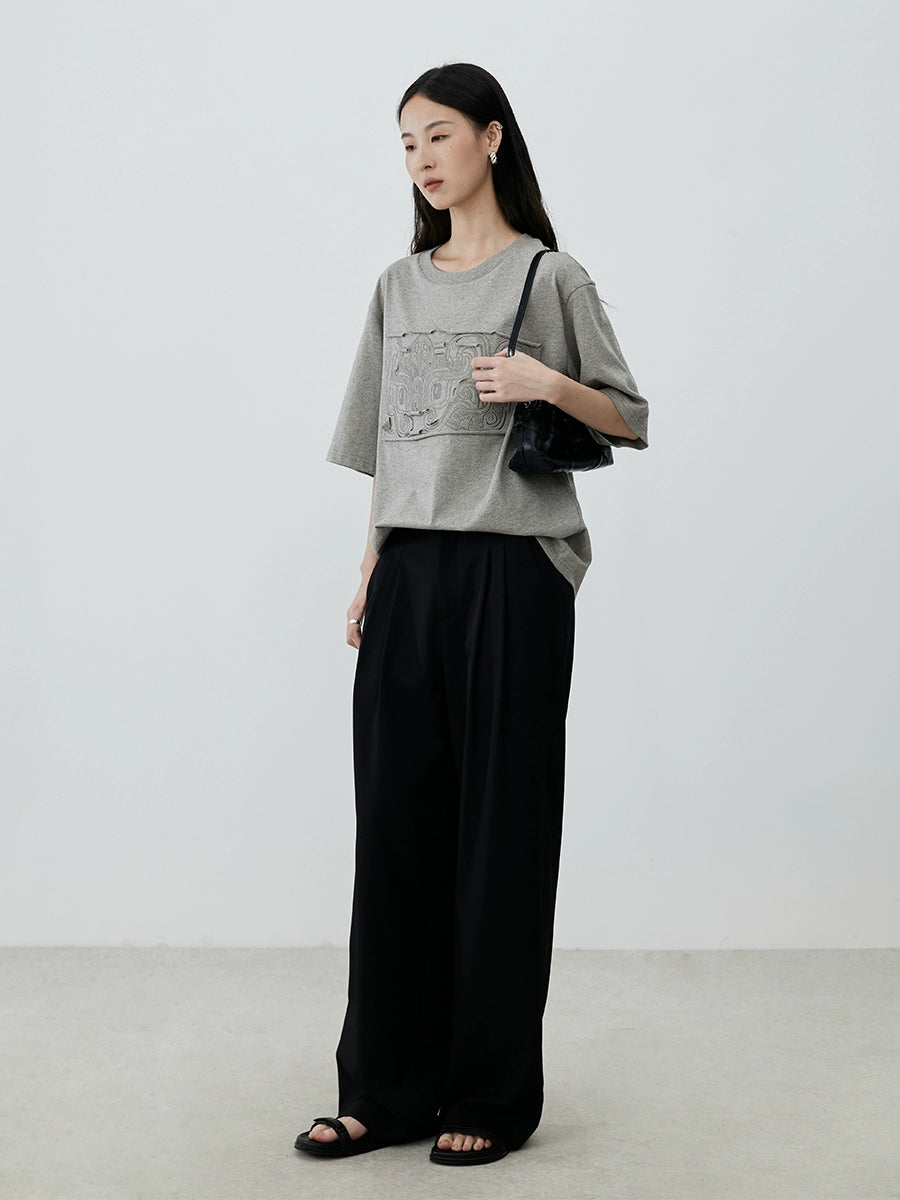 [Totem T-shirt] CAREMIND heavy industry embroidery three-dimensional gray short-sleeved casual half-sleeved salt T-shirt top