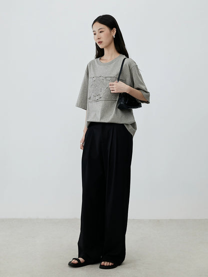 [Totem T-shirt] CAREMIND heavy industry embroidery three-dimensional gray short-sleeved casual half-sleeved salt T-shirt top