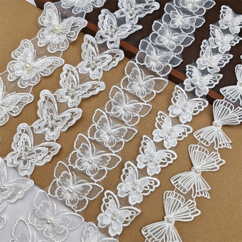 3662★ Bordado de poliéster de organza de alta calidad, cuentas tridimensionales de doble capa, encaje de mariposa, accesorios de ropa para vestido de novia DIY