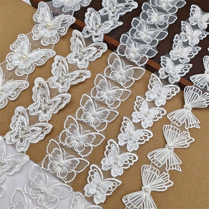 3662★ Bordado de poliéster de organza de alta calidad, cuentas tridimensionales de doble capa, encaje de mariposa, accesorios de ropa para vestido de novia DIY