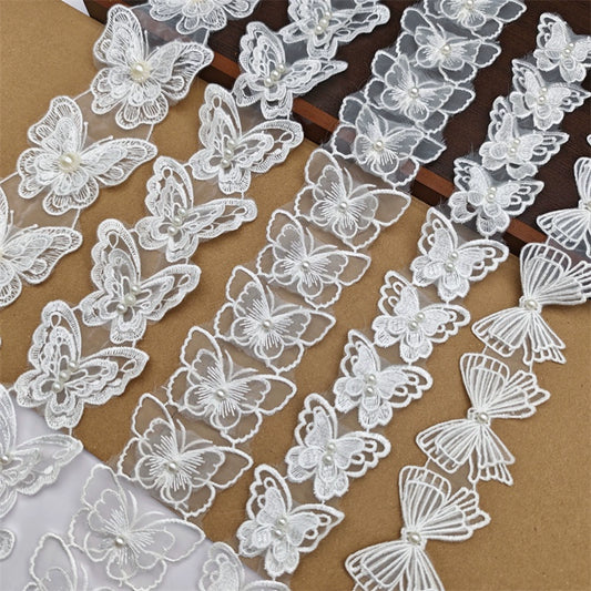 3662★ Bordado de poliéster de organza de alta calidad, cuentas tridimensionales de doble capa, encaje de mariposa, accesorios de ropa para vestido de novia DIY