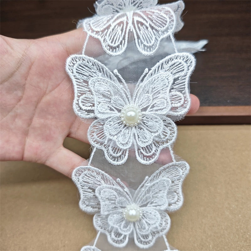 3662★ Bordado de poliéster de organza de alta calidad, cuentas tridimensionales de doble capa, encaje de mariposa, accesorios de ropa para vestido de novia DIY
