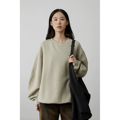 [Suéter fácil] Suéter de silueta holgada CAREMIND, suéter con textura de color sólido, chaqueta superior, ropa de mujer 