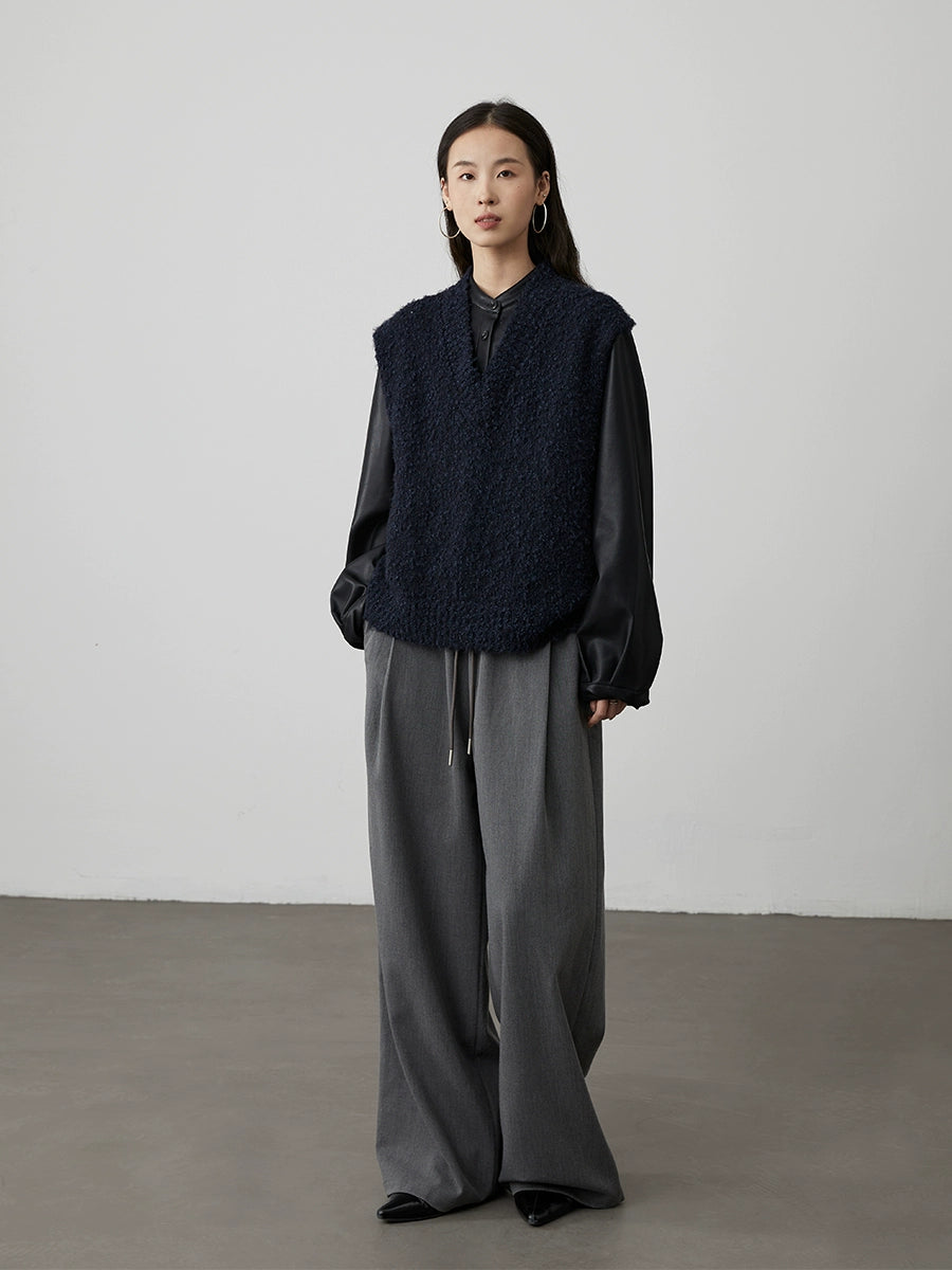 [Camisa de cerámica negra] Chaqueta de cuero negra de moda para viajeros CAREMIND, chaqueta retro corta con cuello alto pequeño 