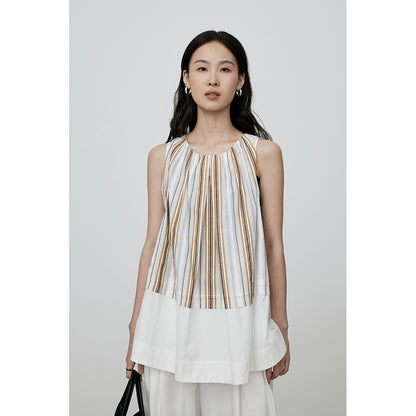 CAREMIND Versión coreana de chaleco suelto sin mangas a rayas de color a juego, top con tirantes para vacaciones de verano 