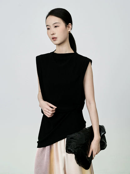 Camiseta ajustada sin mangas negra con diseño de bisel irregular y chaleco de moda CAREMIND para mujer 