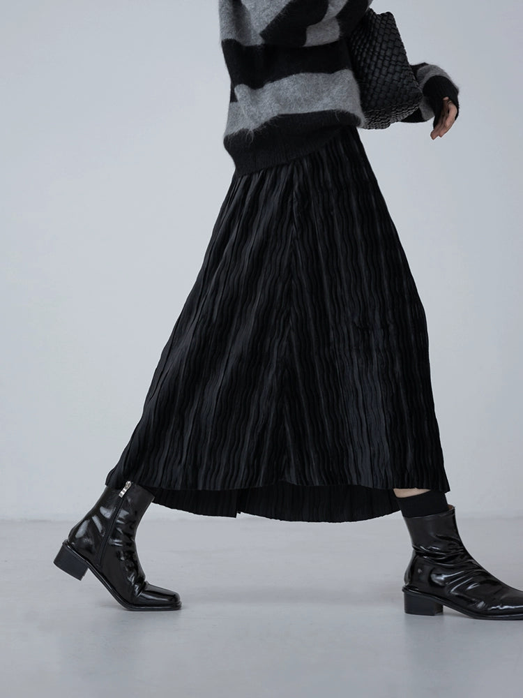 [Oferta por tiempo limitado] Primavera que se balancea como el agua con suavidad, falda de terciopelo con corte oblicuo y pliegues, falda plisada 