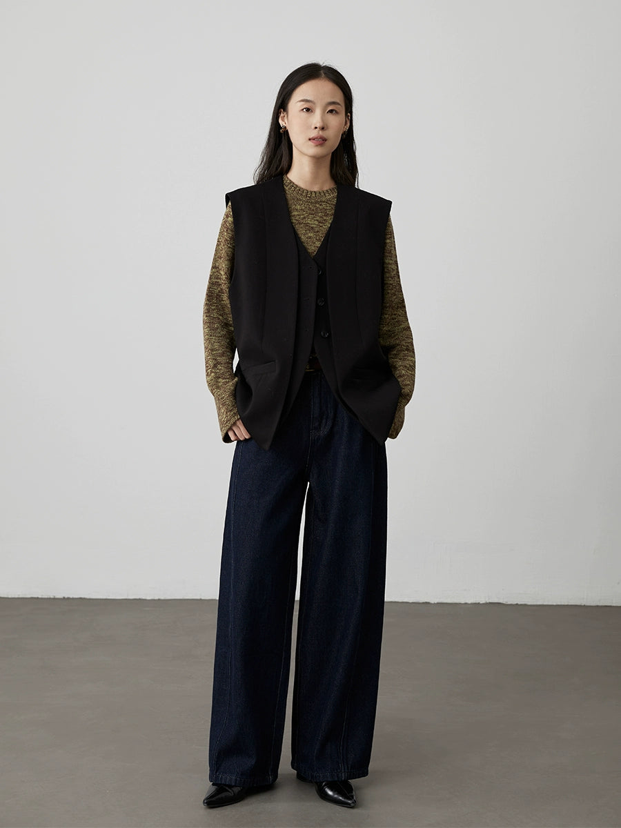 [Chaleco de caballero] Chaleco de traje de dos piezas falso sin cuello negro CAREMIND de alta gama apilado con una chaqueta de chaleco pequeña 