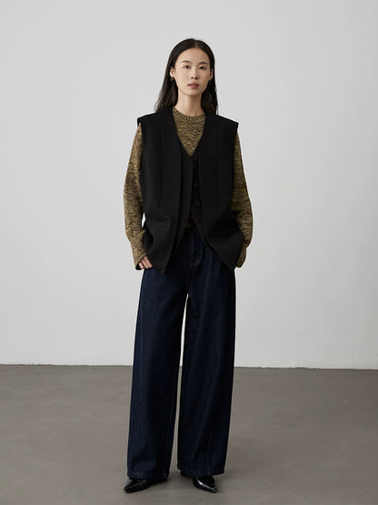 [Chaleco de caballero] Chaleco de traje de dos piezas falso sin cuello negro CAREMIND de alta gama apilado con una chaqueta de chaleco pequeña 