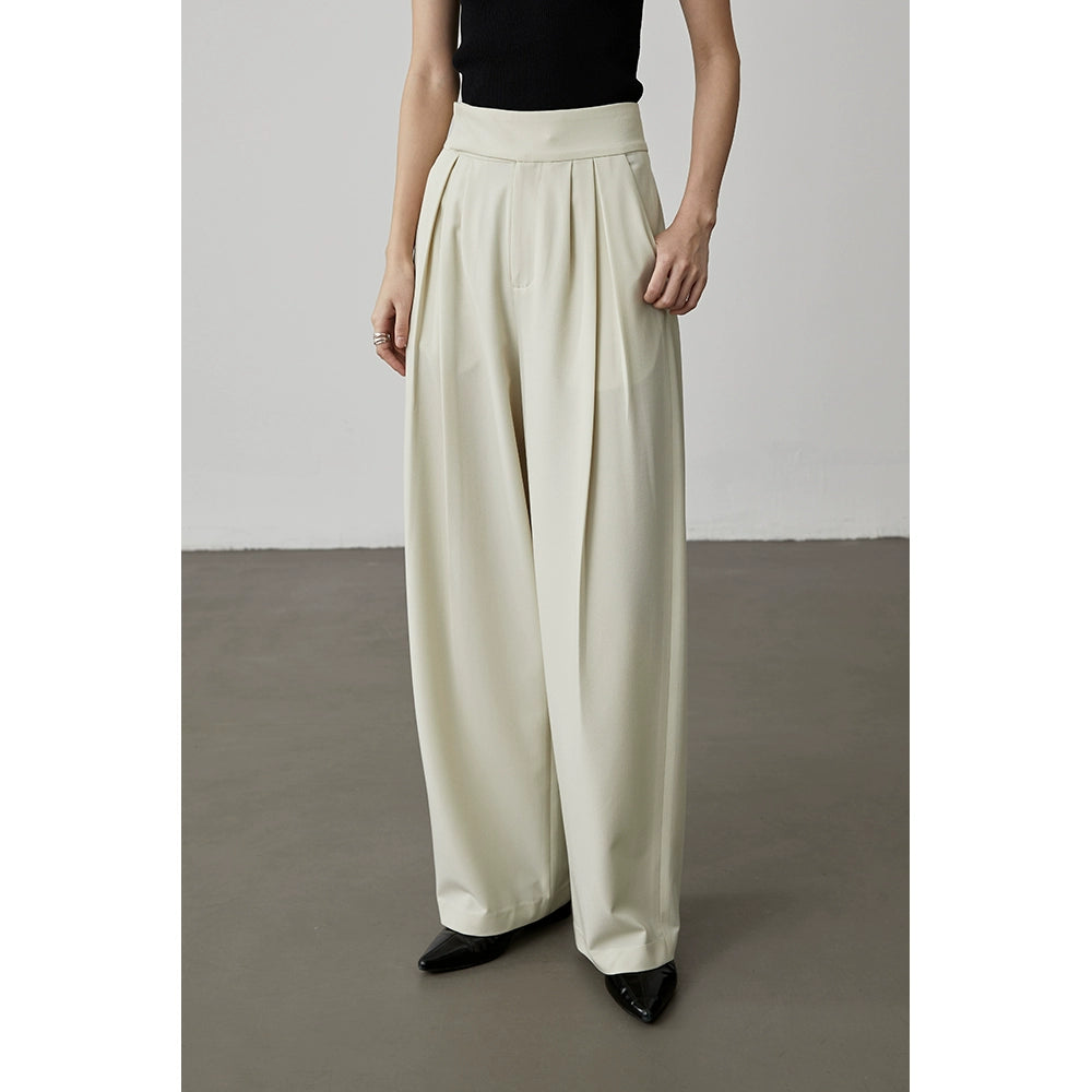 [Couleur de base naturelle] Pantalon décontracté drapé taille haute vert olive CAREMIND pour femme, pantalon large polyvalent ample et fin