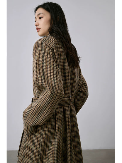 CAREMIND Thousand Birds - Gabardina con diseño de cuadrícula, de lana, de botonadura sencilla, con solapa y tiras medianas y largas, ropa de mujer 