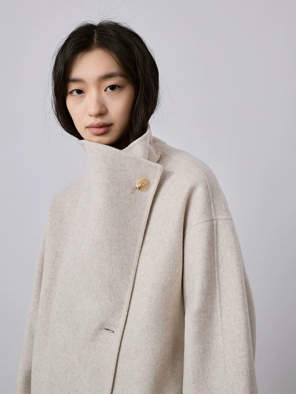 CAREMIND100% laine industrie lourde manteau en laine double face automne et hiver femme intellectuelle sangle manteau moyen et long