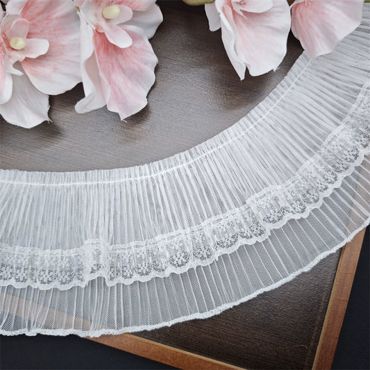 Tira de encaje de malla plisada de doble capa, exquisita, de 10 cm de ancho, para manualidades, para unir ropa y faldas, accesorios Lolita, 3837