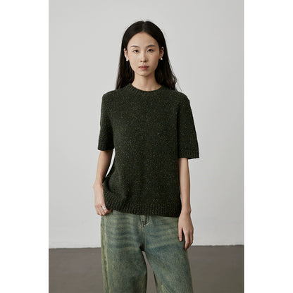[Roomai Sweater] CAREMIND Color Dot Wool Yarn Short Sweater Basic Bottom Knitted Sweater Top