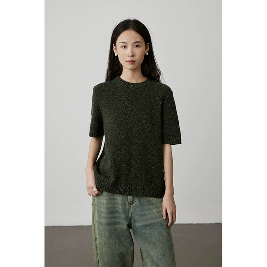 [Roomai Sweater] CAREMIND Color Dot Wool Yarn Short Sweater Basic Bottom Knitted Sweater Top