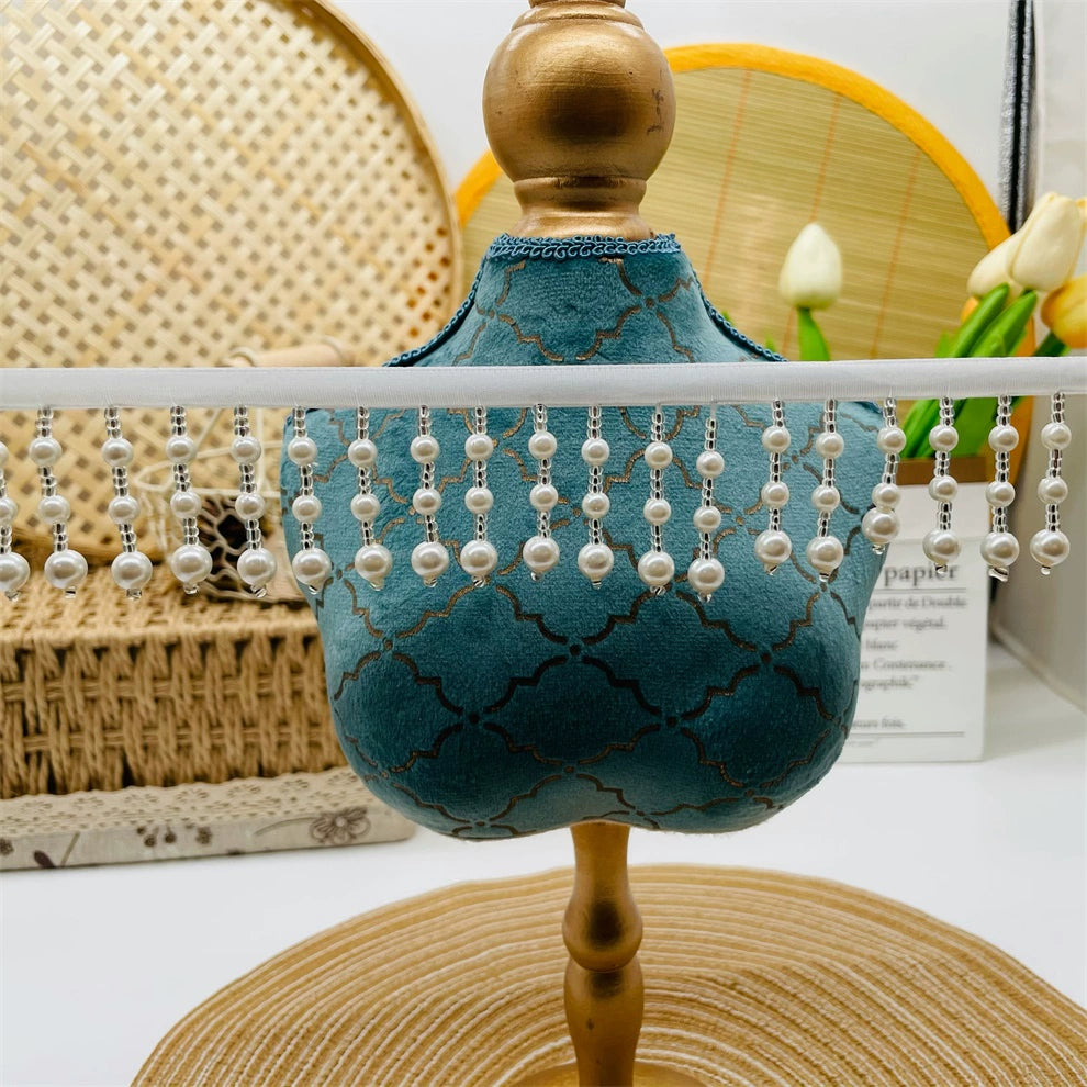 3699 Borla de industria pesada con cuentas de encaje y borlas de perlas, accesorios para bricolaje, falda, cheongsam, cortina, lámpara de escritorio, decoración de encaje