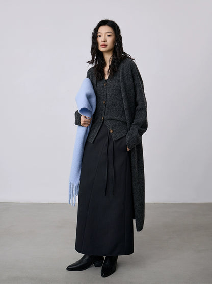 [Offre spéciale à durée limitée] Cardigan en mohair doux et ciré, veste pull longue avec gilet sans manches, ensemble deux pièces
