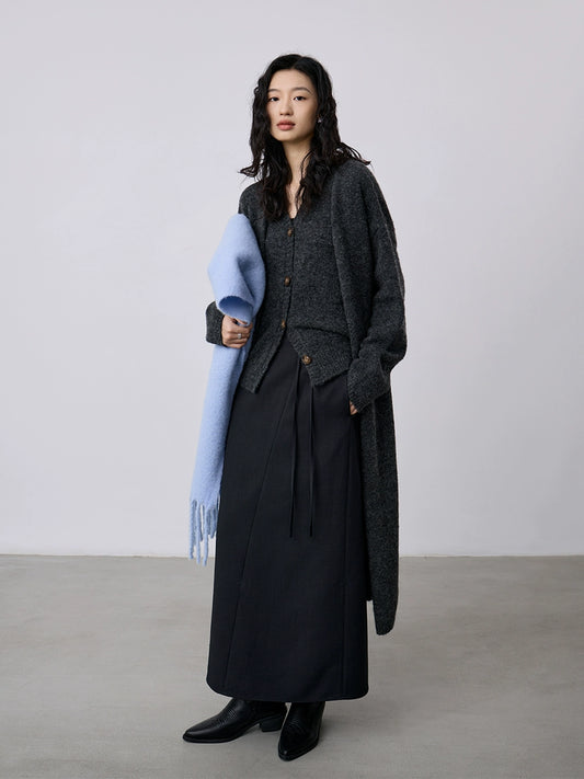 [Oferta especial por tiempo limitado] Chaqueta tipo cárdigan de punto suave y encerado de mohair con chaleco sin mangas, conjunto de dos piezas 
