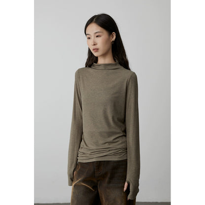 [Selección de corazón cómodo] Camisa clásica de cuatro colores con parte inferior de tencel fino de CAREMIND, top apilado de cuello semialto y corte entallado 