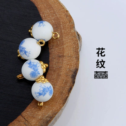3249★  Ceramic button beads, national style retro cheongsam Hanfu Tang suit shirt, disc button versatile decorative small button blue and white porcelain