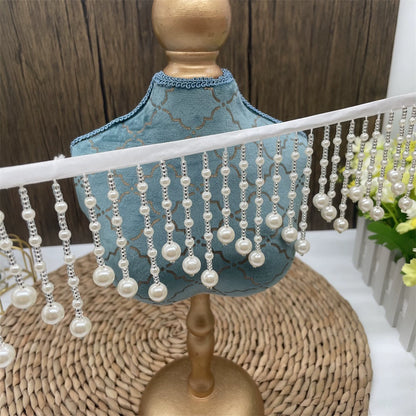 3736★ Ancho 8,5 cm Vestido de novia ondulado con flecos de perlas colgantes blancas Decoración de puños de traje Xiuhe Accesorios de encaje Hanfu