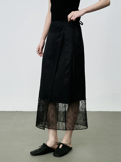 Falda de encaje calada con detección de atmósfera CAREMIND, de una pieza, ajustada, de papel, color negro 