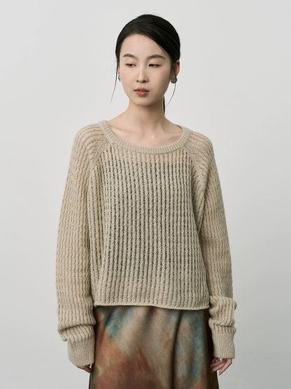 Suéter hueco retorcido de mohair suave y ceroso de CAREMIND Top corto versátil de cinco puntos con espinas suaves 