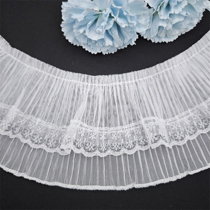 Tira de encaje de malla plisada de doble capa, exquisita, de 10 cm de ancho, para manualidades, para unir ropa y faldas, accesorios Lolita, 3837