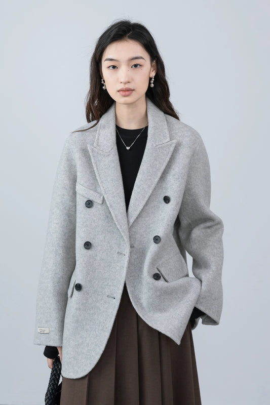 [Oferta especial por tiempo limitado] Abrigo de lana de doble cara de pura lana australiana de alta calidad y textura rica en camello 