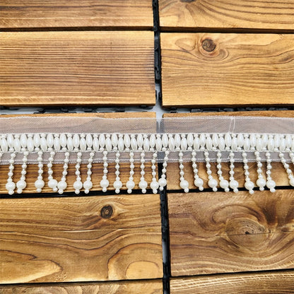 3686 Encaje para ropa con flecos y cuentas para la industria pesada, hecho a mano, para decoración de cortinas, cuentas colgantes, accesorios de malla de encaje de perlas