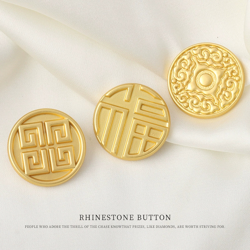 3265★  Guochao Chinese-style golden blessing metal buttons Chinese-style antique versatile coat trench coat Hanfu buttons
