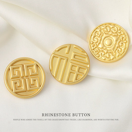 3265★  Guochao Chinese-style golden blessing metal buttons Chinese-style antique versatile coat trench coat Hanfu buttons