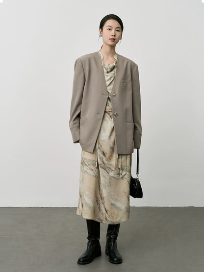 CAREMIND Nouvelle robe à manches longues et à lacets, motif peinture à l'encre de Chine, mi-longue et douce pour la peau, col pivotant