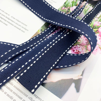 3858 Punto 0,7 cm-2,5 cm cinta jacquard azul marino cinta de punto de salto blanca ribete en el borde lateral tira de presión accesorios